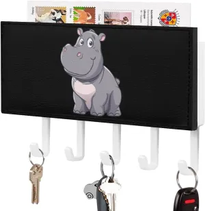 Cartoon Hippo Novelty Key Holder Funny Keys Hook Mail Organizer Hanging Rack Decor with 5 Hooks for Wall