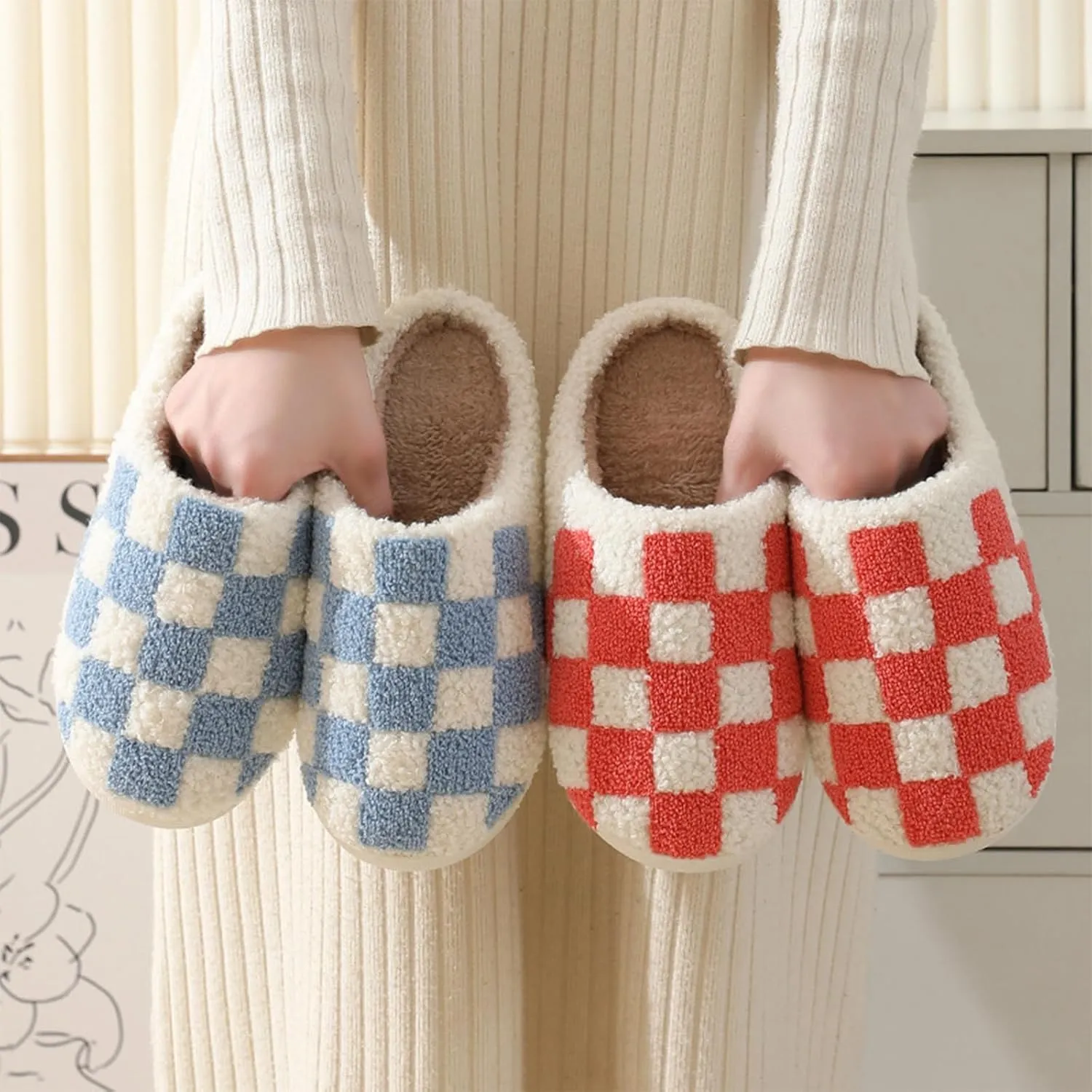 Cartoon Slippers for Women Men, Soft Fluffy Warm Lightweight Non-Slip Cute House Slippers Slip-On Cozy Indoor Outdoor Heart Meet Ne at Night Mushroom Cherry Strawberry Evil Eye Slippers