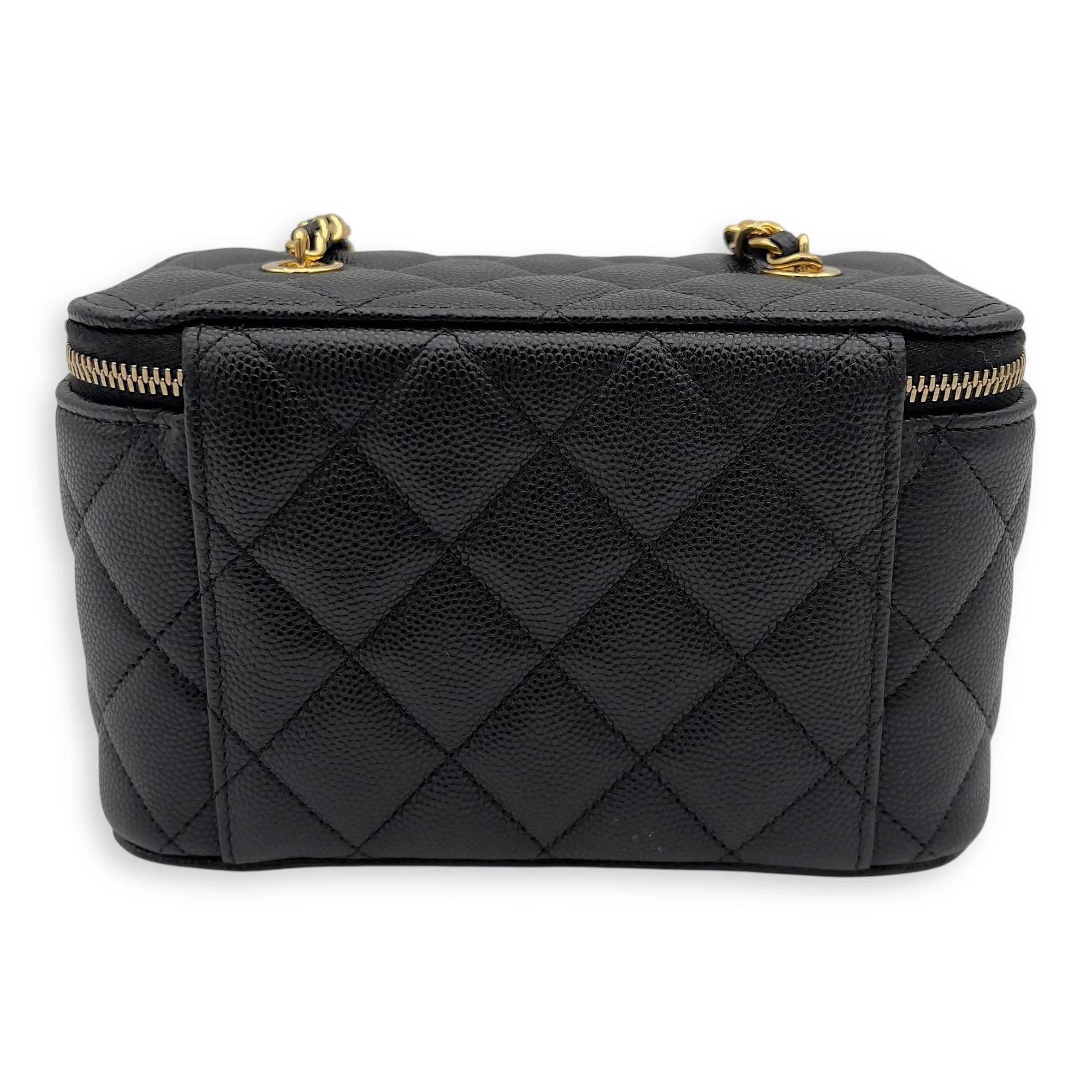 Casino Vanity Black Crossbody Bag in Caviar Leather, Gold hardware