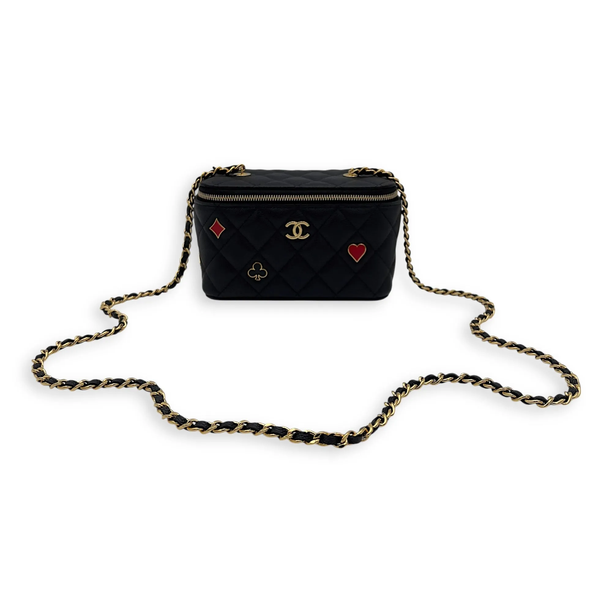 Casino Vanity Black Crossbody Bag in Caviar Leather, Gold hardware