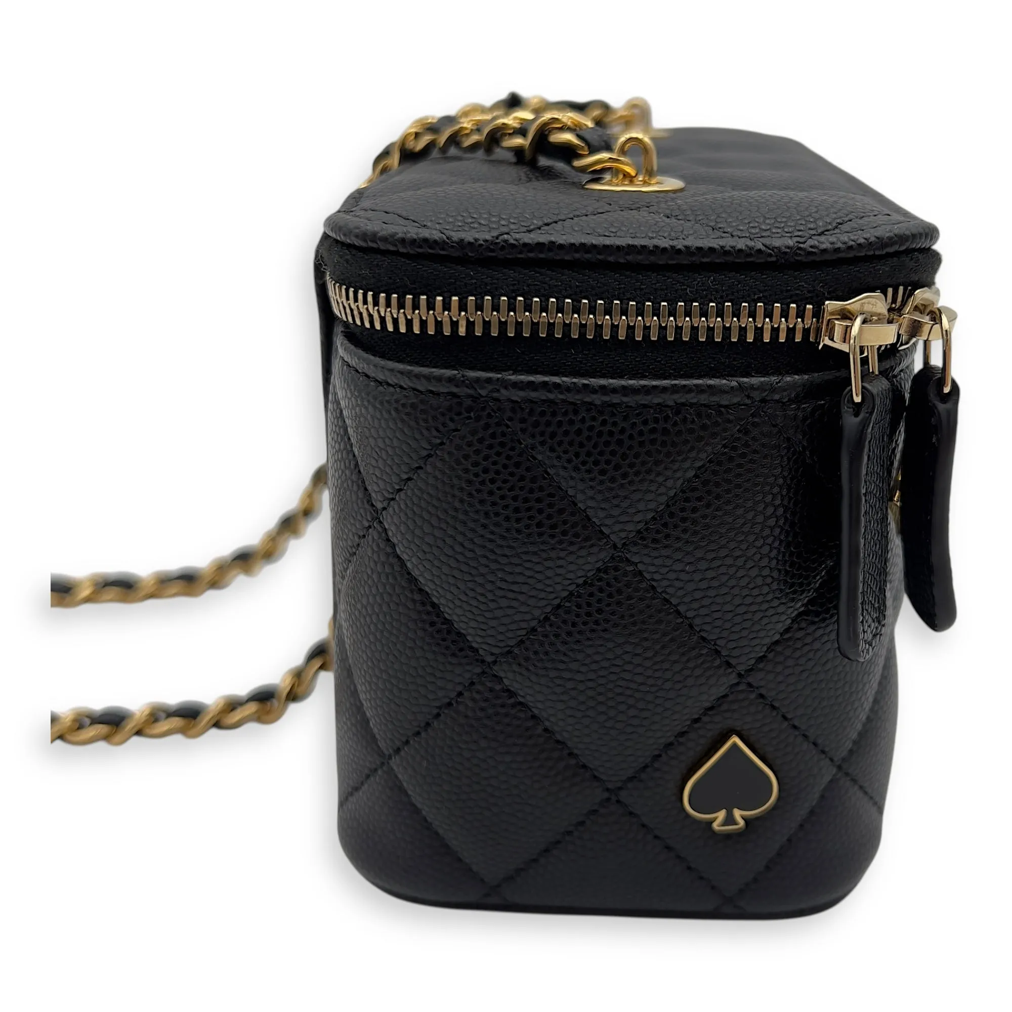 Casino Vanity Black Crossbody Bag in Caviar Leather, Gold hardware