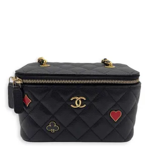 Casino Vanity Black Crossbody Bag in Caviar Leather, Gold hardware