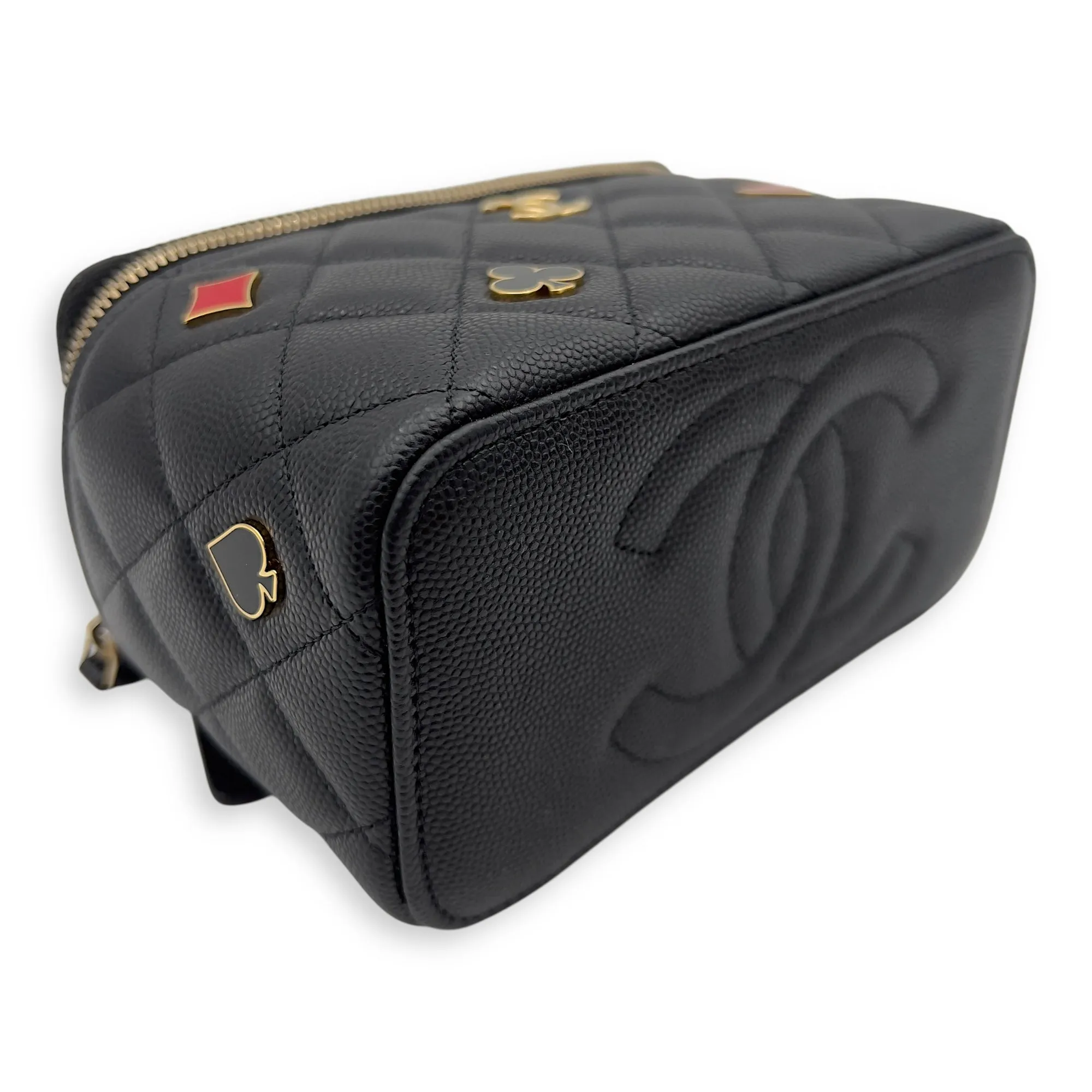 Casino Vanity Black Crossbody Bag in Caviar Leather, Gold hardware