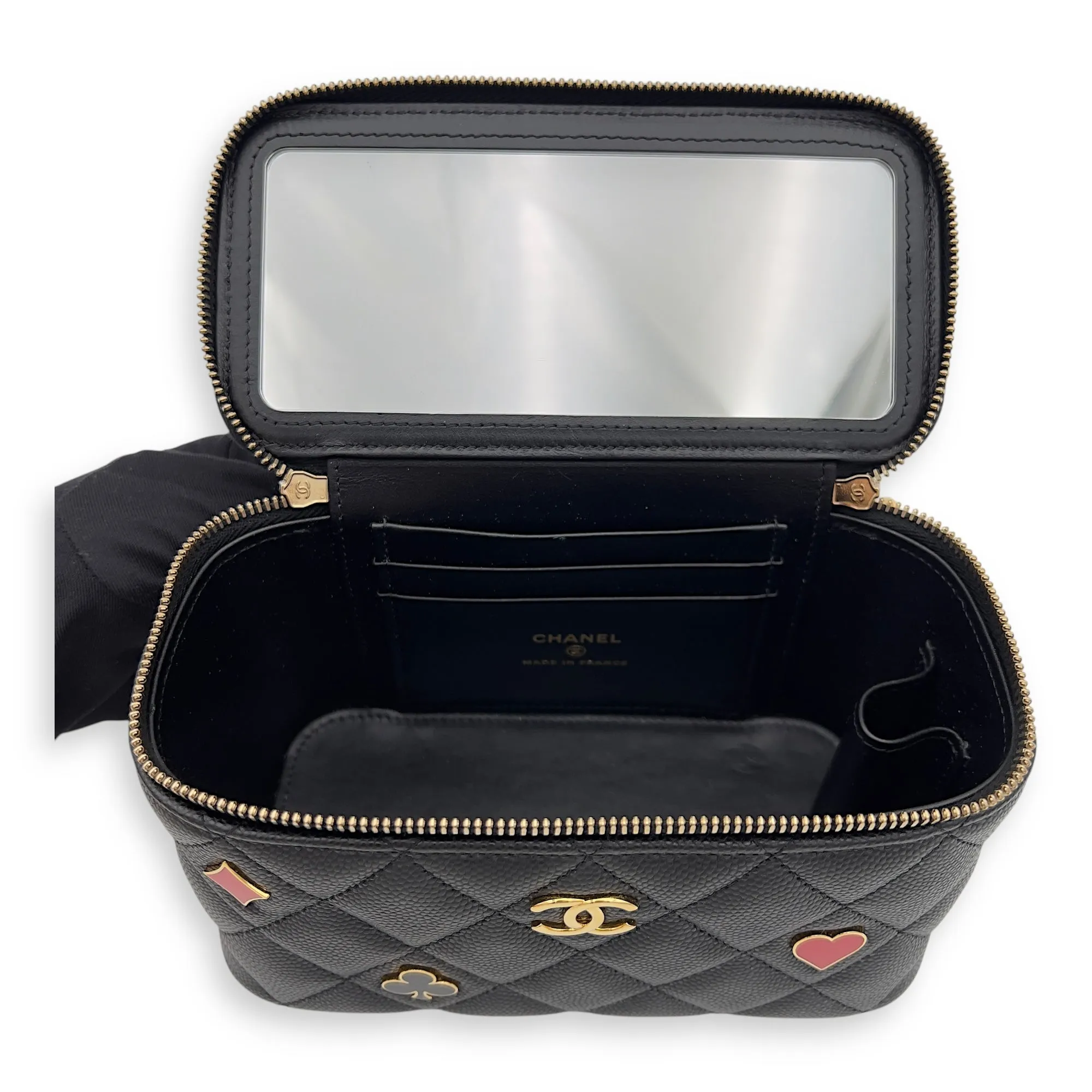 Casino Vanity Black Crossbody Bag in Caviar Leather, Gold hardware