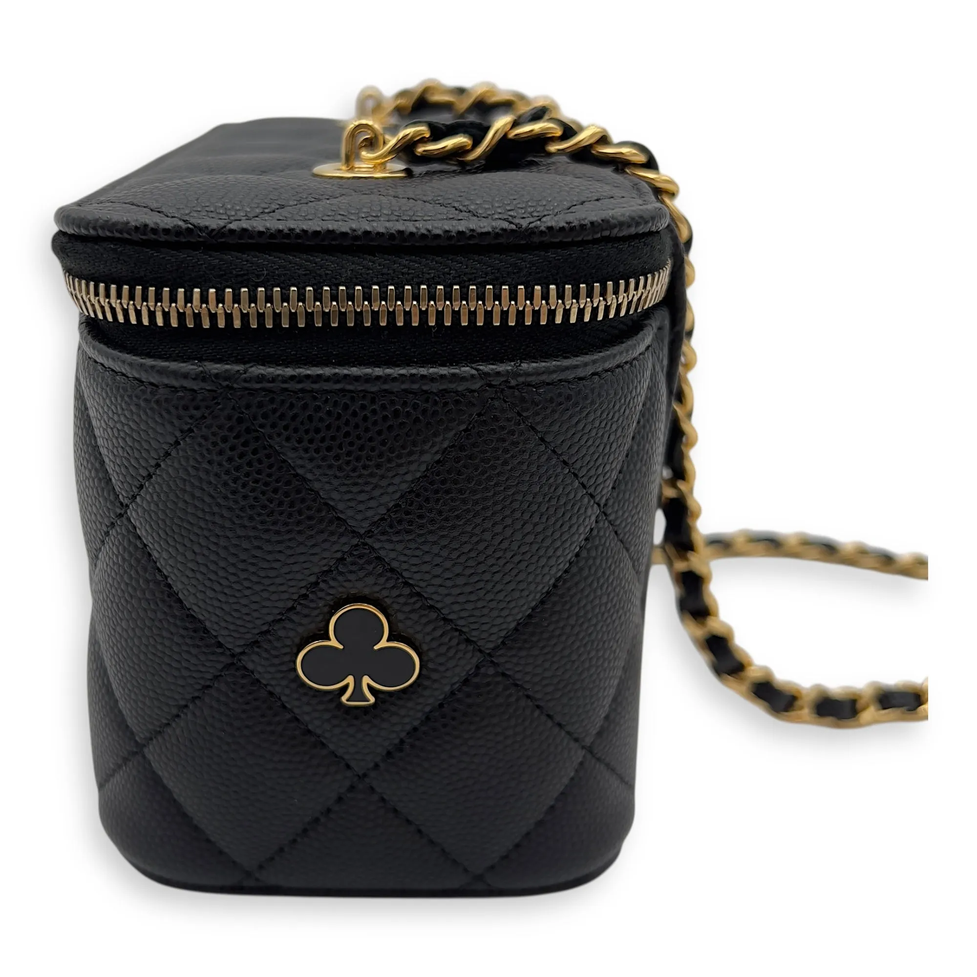 Casino Vanity Black Crossbody Bag in Caviar Leather, Gold hardware
