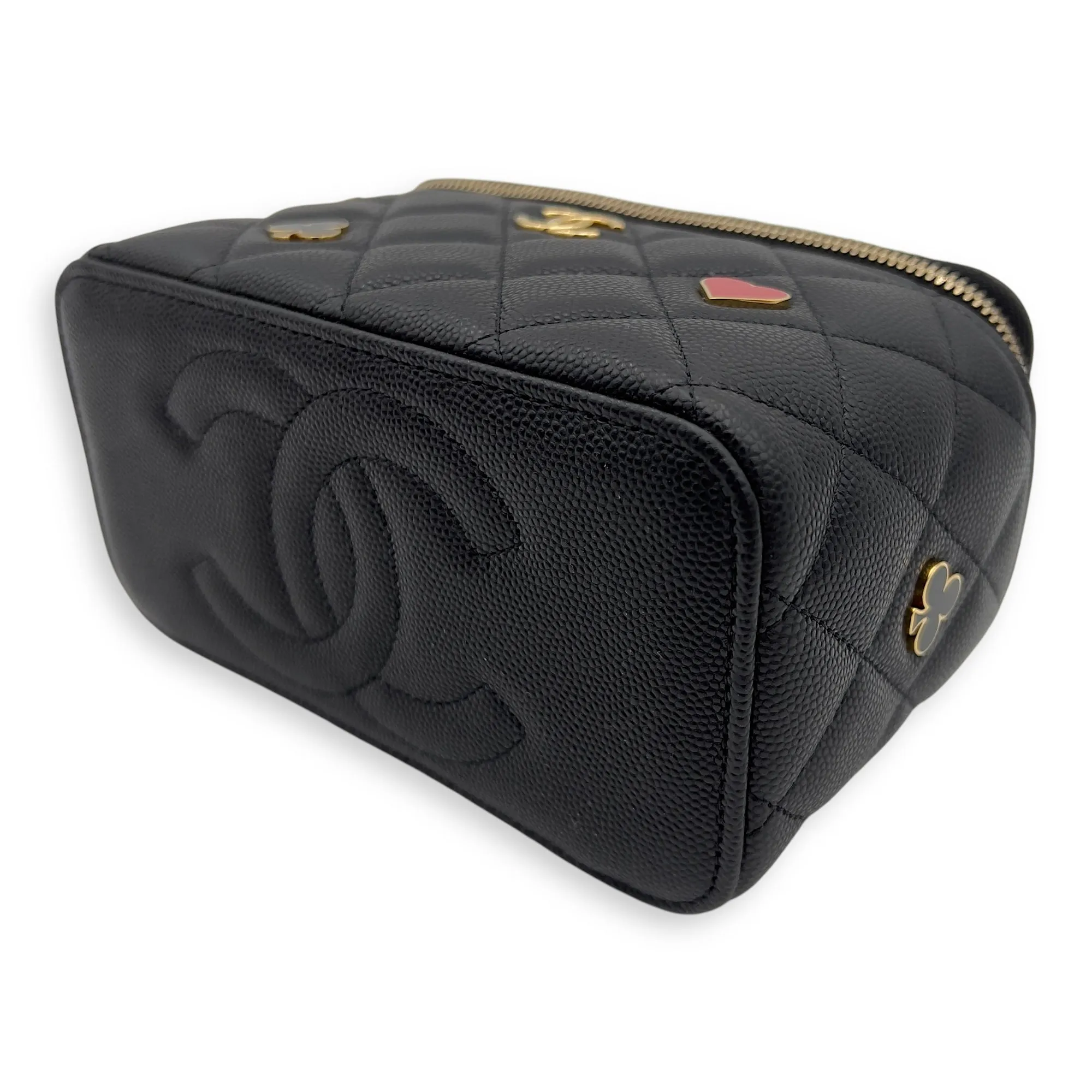 Casino Vanity Black Crossbody Bag in Caviar Leather, Gold hardware