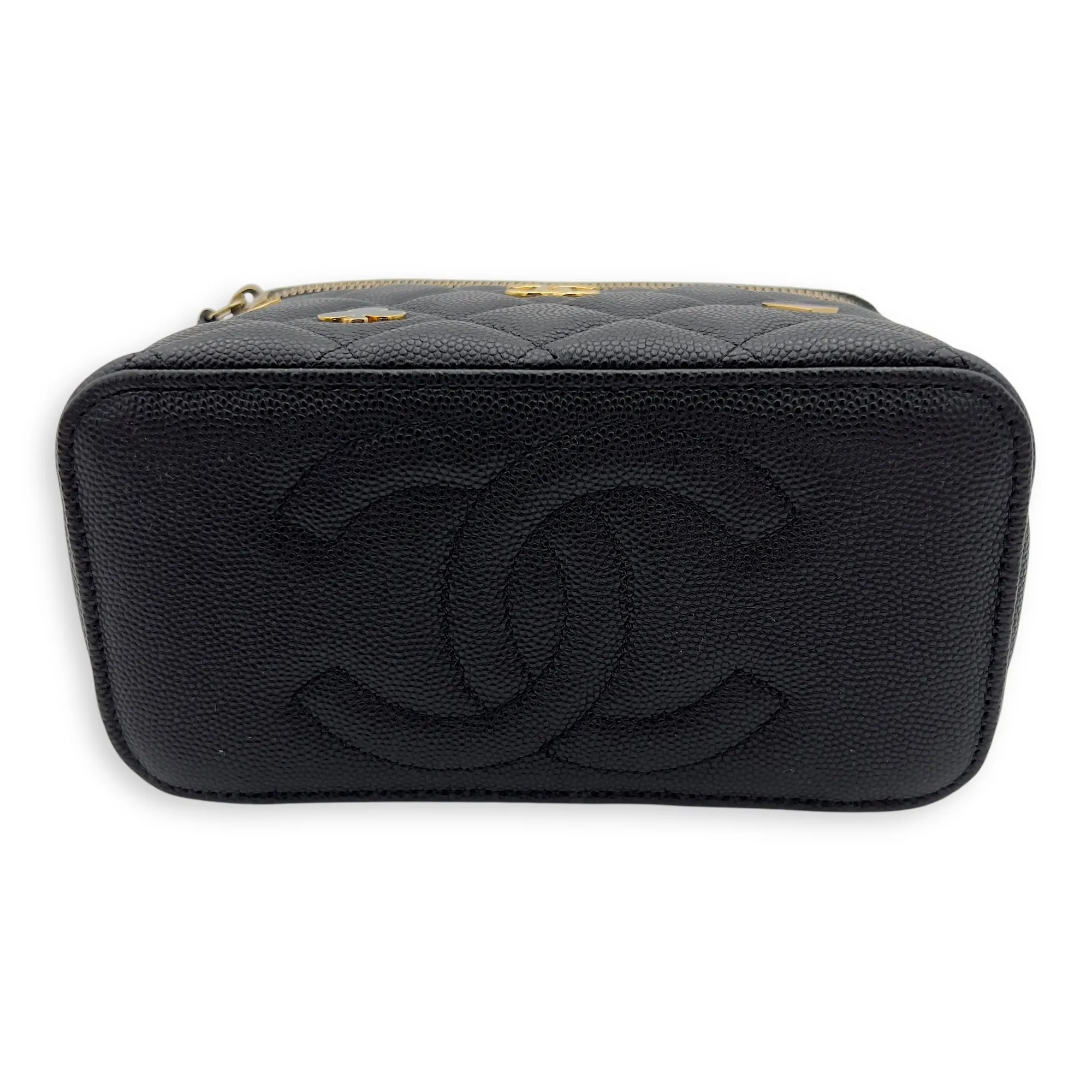Casino Vanity Black Crossbody Bag in Caviar Leather, Gold hardware