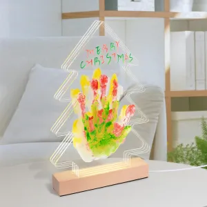 Cepairng 4-Layer Family Handprint Kit with Light,New Parents Gift for Couples,Baby Shower Gifts for Mom Dad,First Birthday Gifts for Girls Keepsake Boys Personalized,Newborn Footprint Kit(Wood Color)