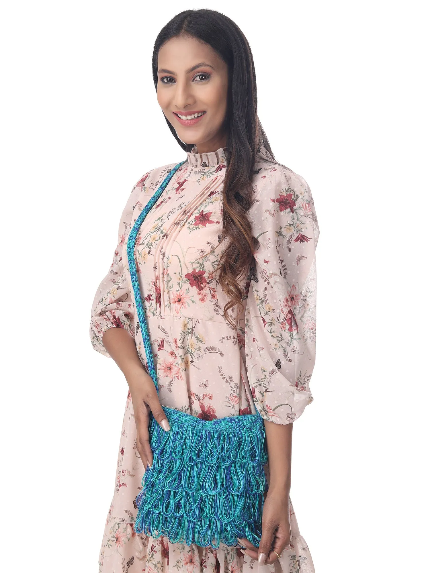 Cerulean Multi Frilled Crochet Satchel