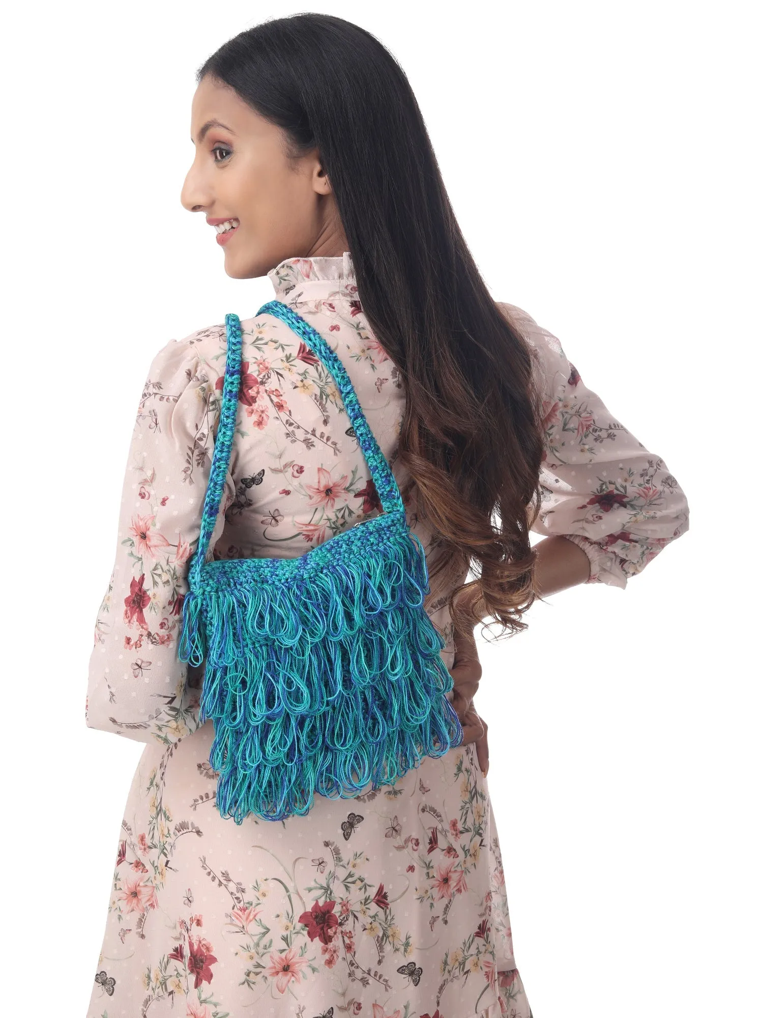 Cerulean Multi Frilled Crochet Satchel