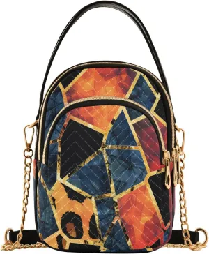 Chain Crossbody Bags for Women Abstract Geometric Striped Lines Quilted Shoulder Handbags Travel Cross Body Cell Phone Purses Bags