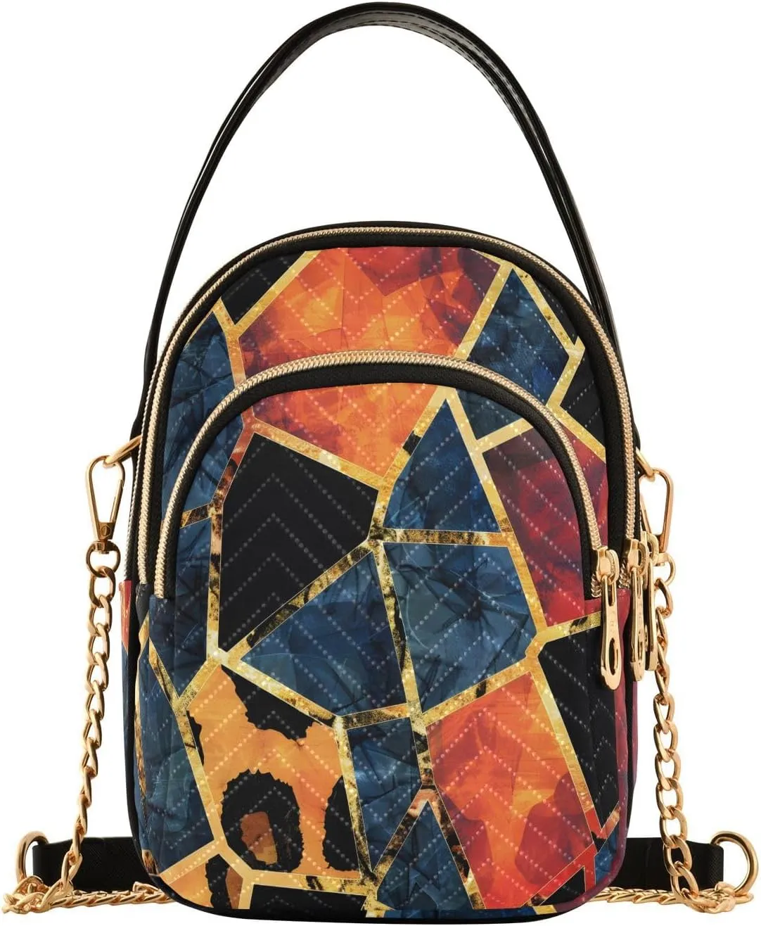Chain Crossbody Bags for Women Abstract Geometric Striped Lines Quilted Shoulder Handbags Travel Cross Body Cell Phone Purses Bags