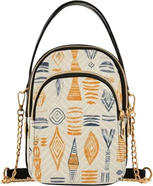 Chain Crossbody Bags for Women Geometric Shapes Ethnic Style Yellow Quilted Shoulder Handbags Travel Cross Body Cell Phone Purses Bags
