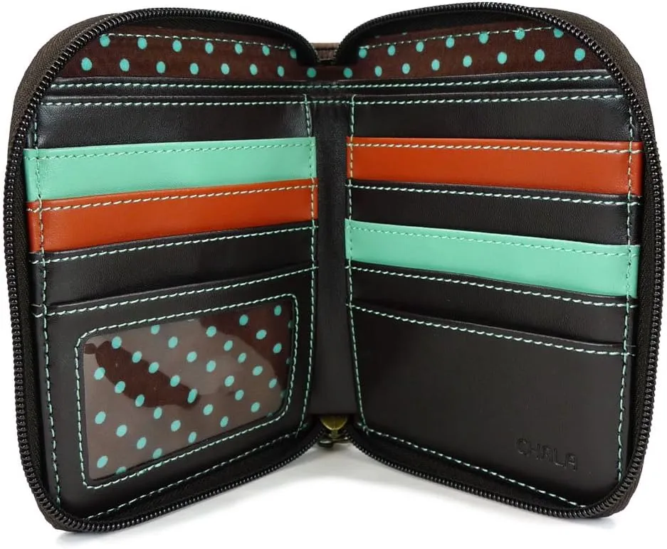 CHALA Handbags- Zip Around Wallet, Wristlet, 8 Credit Card Slots Sturdy Coin Purse for women (Sloth- Yellow)