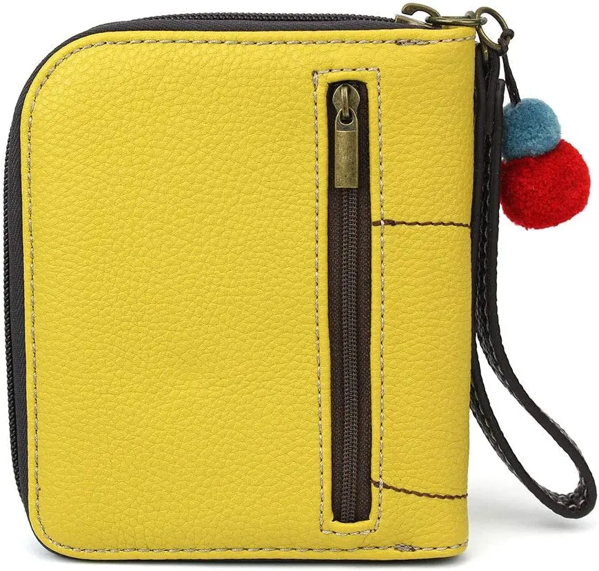 CHALA Handbags- Zip Around Wallet, Wristlet, 8 Credit Card Slots Sturdy Coin Purse for women (Sloth- Yellow)