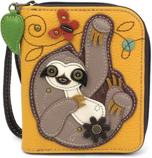 CHALA Handbags- Zip Around Wallet, Wristlet, 8 Credit Card Slots Sturdy Coin Purse for women (Sloth- Yellow)