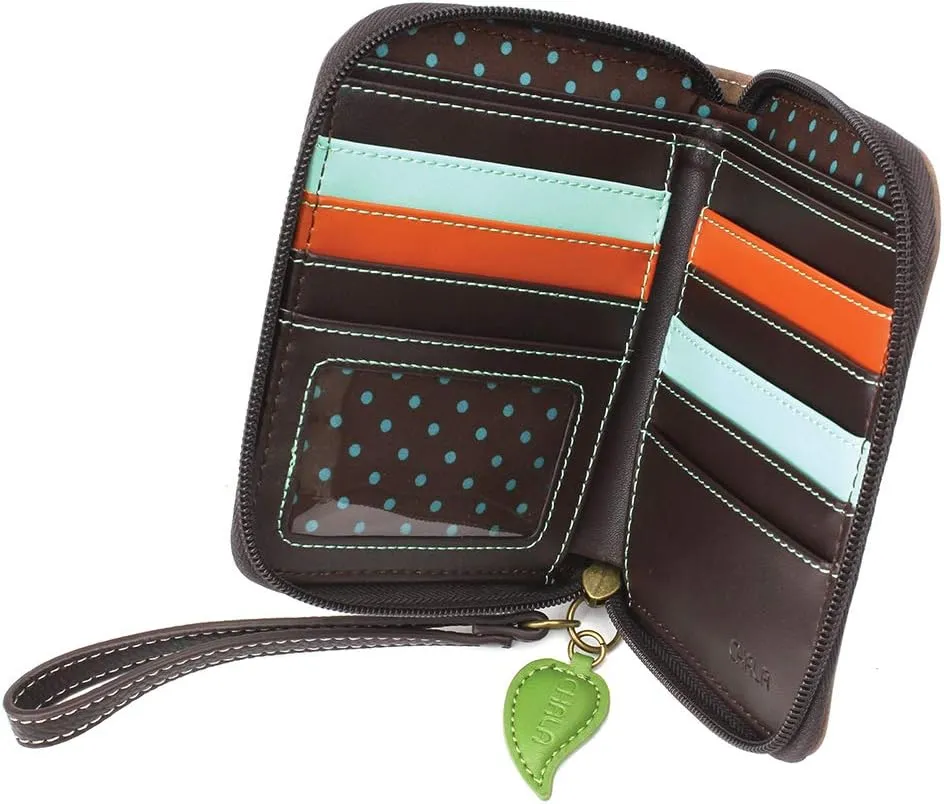 CHALA Handbags- Zip Around Wallet, Wristlet, 8 Credit Card Slots Sturdy Coin Purse for women (Sunflower)