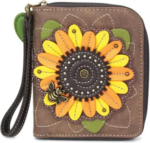 CHALA Handbags- Zip Around Wallet, Wristlet, 8 Credit Card Slots Sturdy Coin Purse for women (Sunflower)