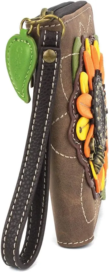 CHALA Handbags- Zip Around Wallet, Wristlet, 8 Credit Card Slots Sturdy Coin Purse for women (Sunflower)