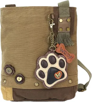 CHALA Patch Cross-Body Women Handbag, Olive Canvas Messenger Bag - Paw Print