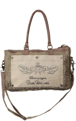 Champagne Fringe Upcycled Canvas and Genuine Leather Crossbody Bag
