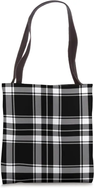 Checkered Black White Windowpane Plaid Tote Bag