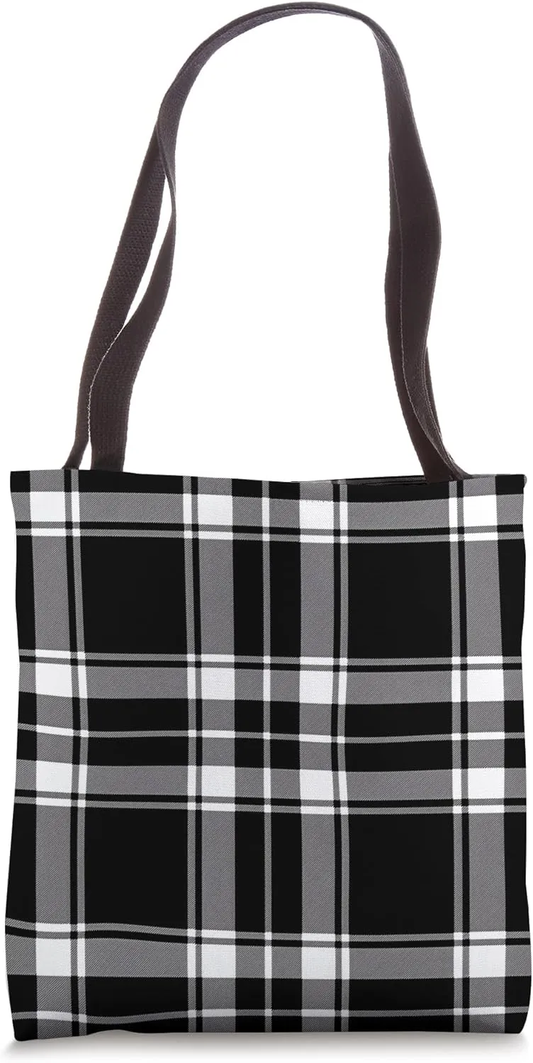 Checkered Black White Windowpane Plaid Tote Bag
