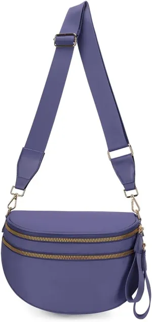 Checkered Crossbody Bum Bag for Women Nylon Checkereds Crossbody Bag Spacious Checkered Purse Bum Bag (Cloudy Purple-A)