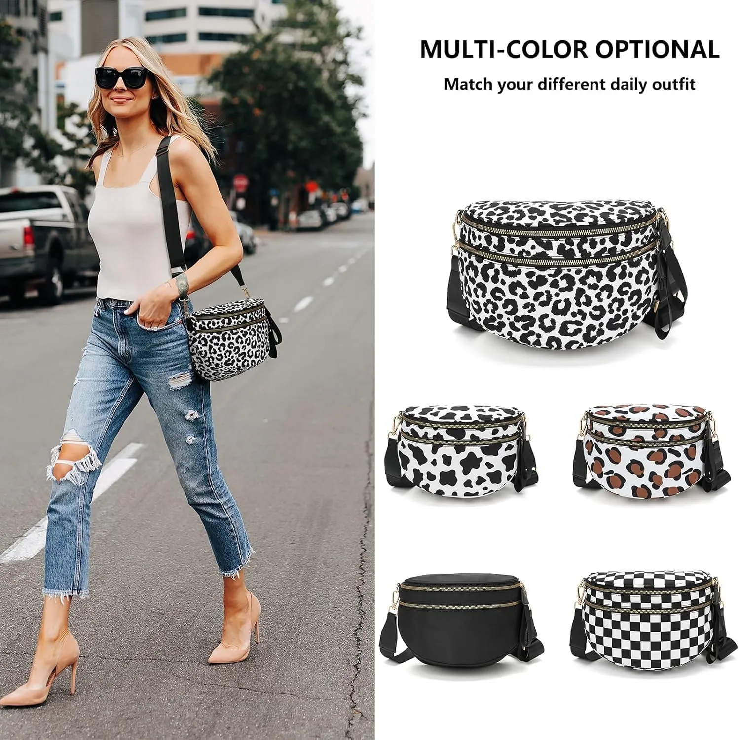 Checkered Crossbody Bum Bag for Women Nylon Checkereds Crossbody Bag Spacious Checkered Purse Bum Bag (Cloudy Purple-A)