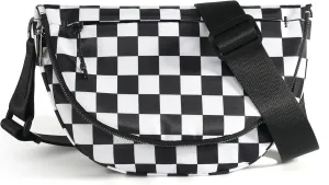 Checkered Crossbody Messenger Bag, Black and White Pattern, Adjustable Shoulder Strap