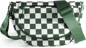 Checkered Crossbody Messenger Bag, Black and White Pattern, Adjustable Shoulder Strap