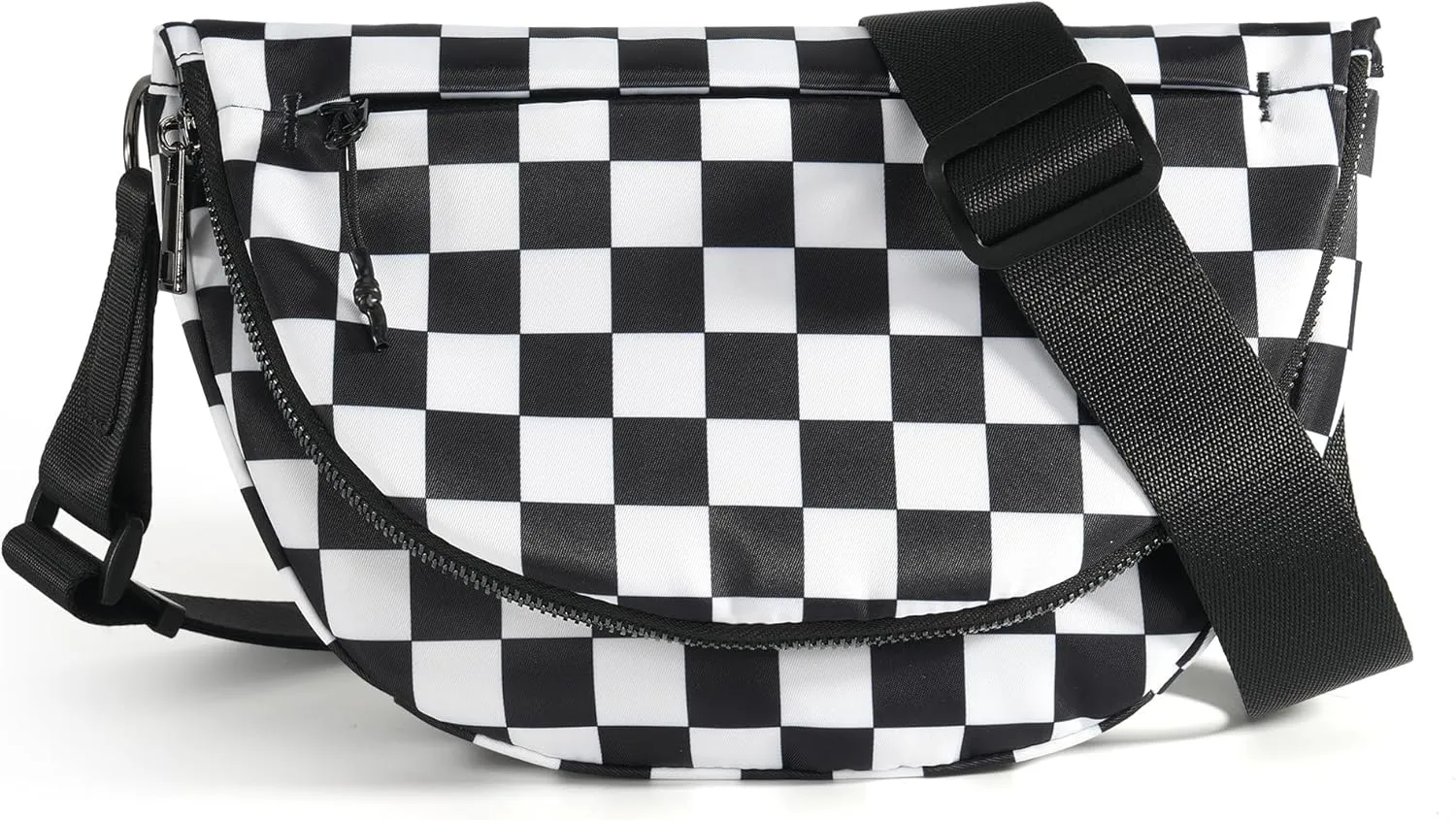 Checkered Crossbody Messenger Bag, Black and White Pattern, Adjustable Shoulder Strap