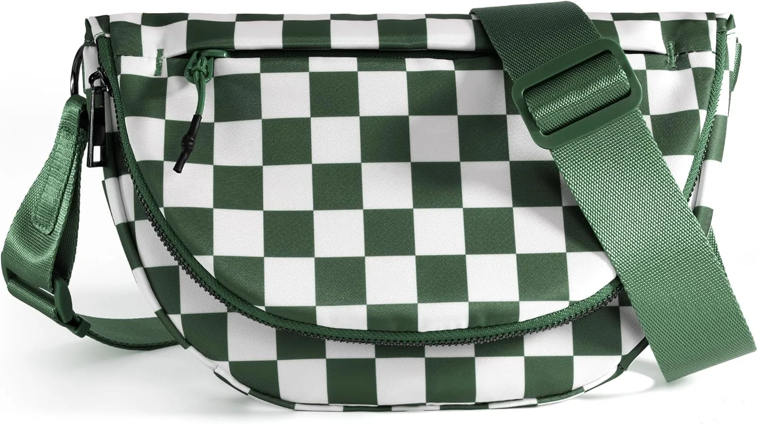 Checkered Crossbody Messenger Bag, Black and White Pattern, Adjustable Shoulder Strap