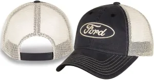 Checkered Flag Ford Mesh Trucker Unstructured Adjustable Gray Hat/Cap