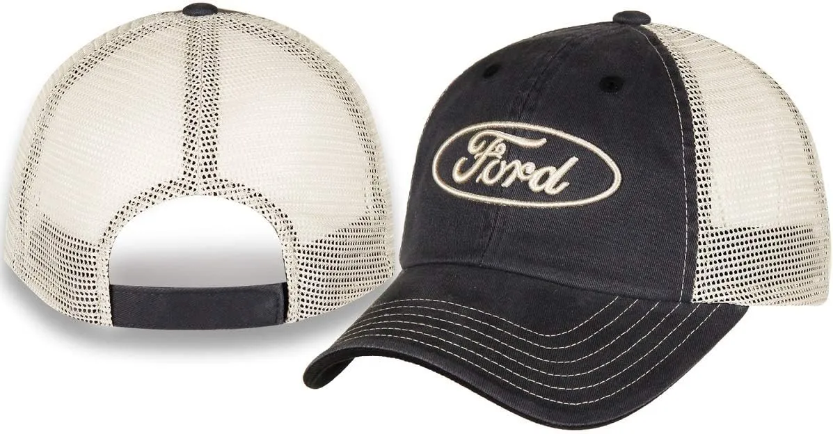 Checkered Flag Ford Mesh Trucker Unstructured Adjustable Gray Hat/Cap