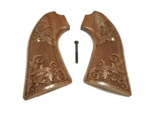 Checkered Floral Walnut Ruger Vaquero Bisley Compatible Grips Engraved Textured