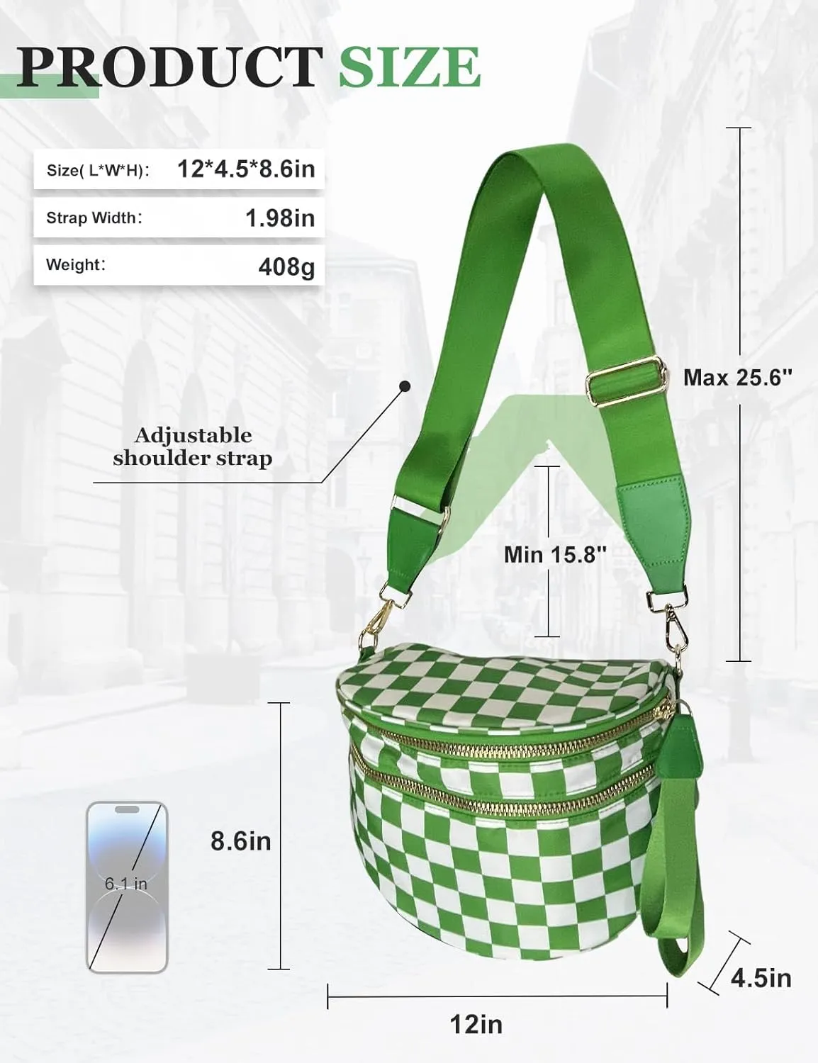 Checkered Nylon Crossbody Bag for Women, Spacious Checkered Bum Bag Purse Shoulder Bag Sling Bag with Shoulder Strap