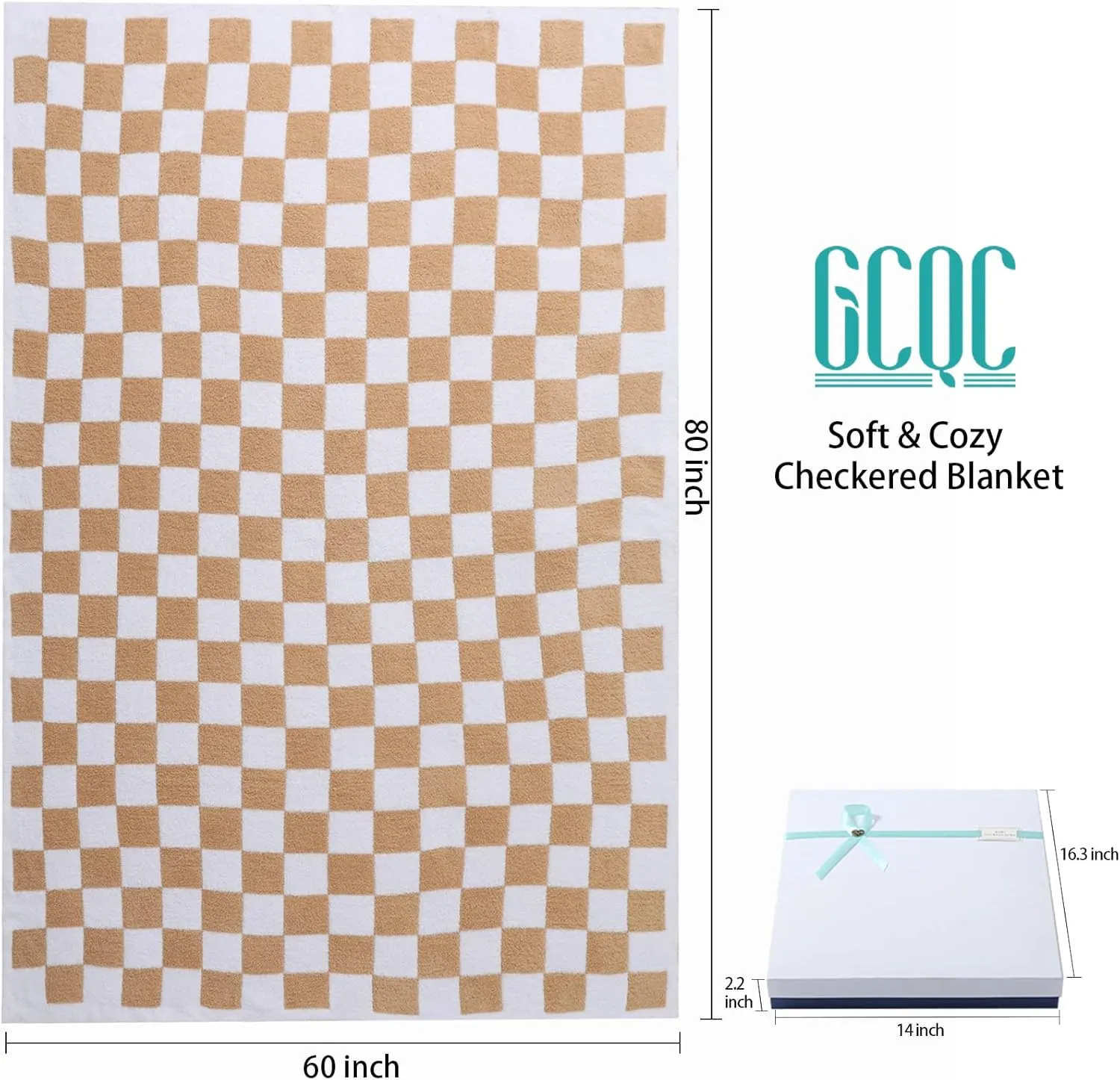 Checkered Throw Blanket, Knitted Checkerboard Grid Warmer Fluffy Shaggy Soft Cozy Fuzzy Bed Best Gifts for Mom Women with Box for Home Chair Sofa Couch