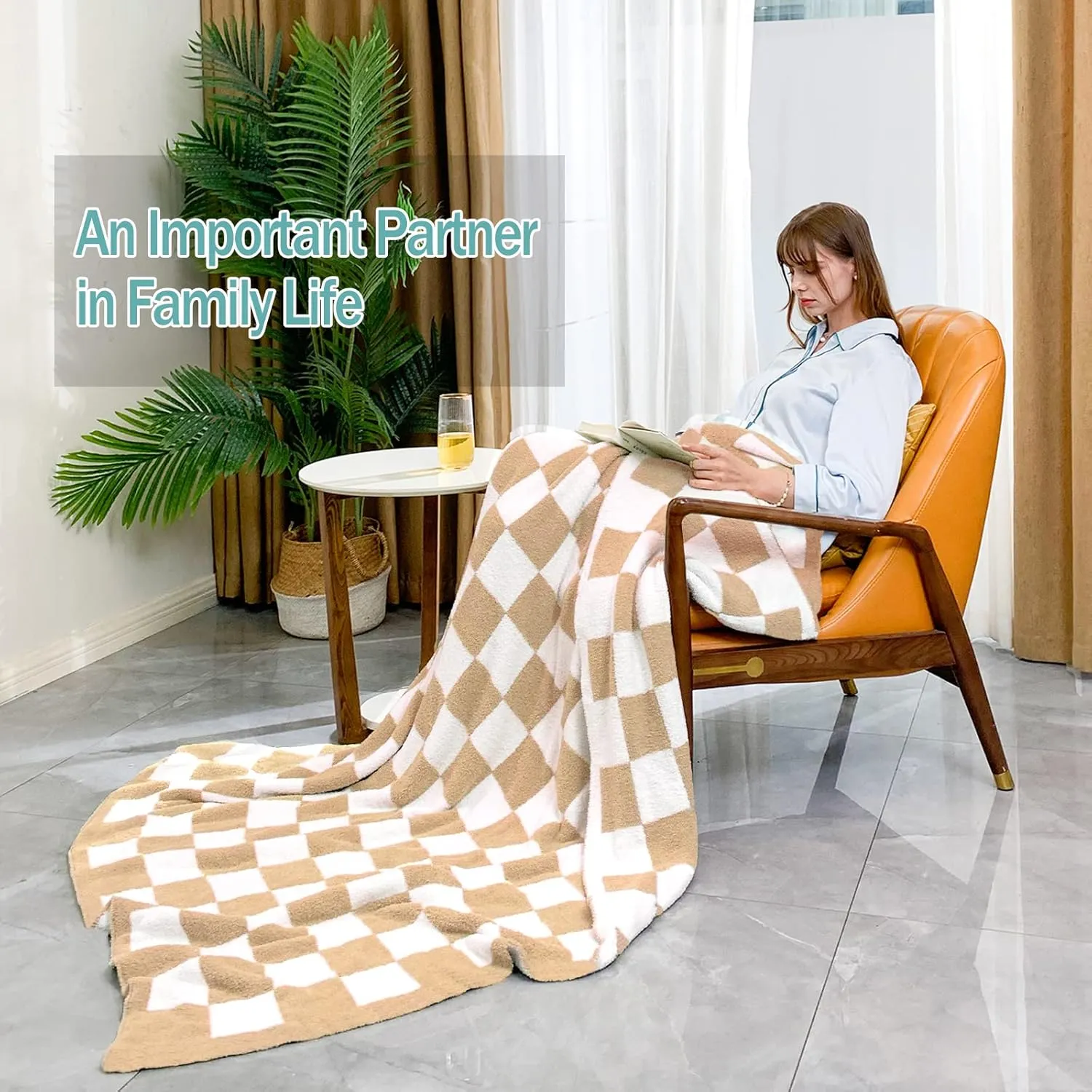 Checkered Throw Blanket, Knitted Checkerboard Grid Warmer Fluffy Shaggy Soft Cozy Fuzzy Bed Best Gifts for Mom Women with Box for Home Chair Sofa Couch
