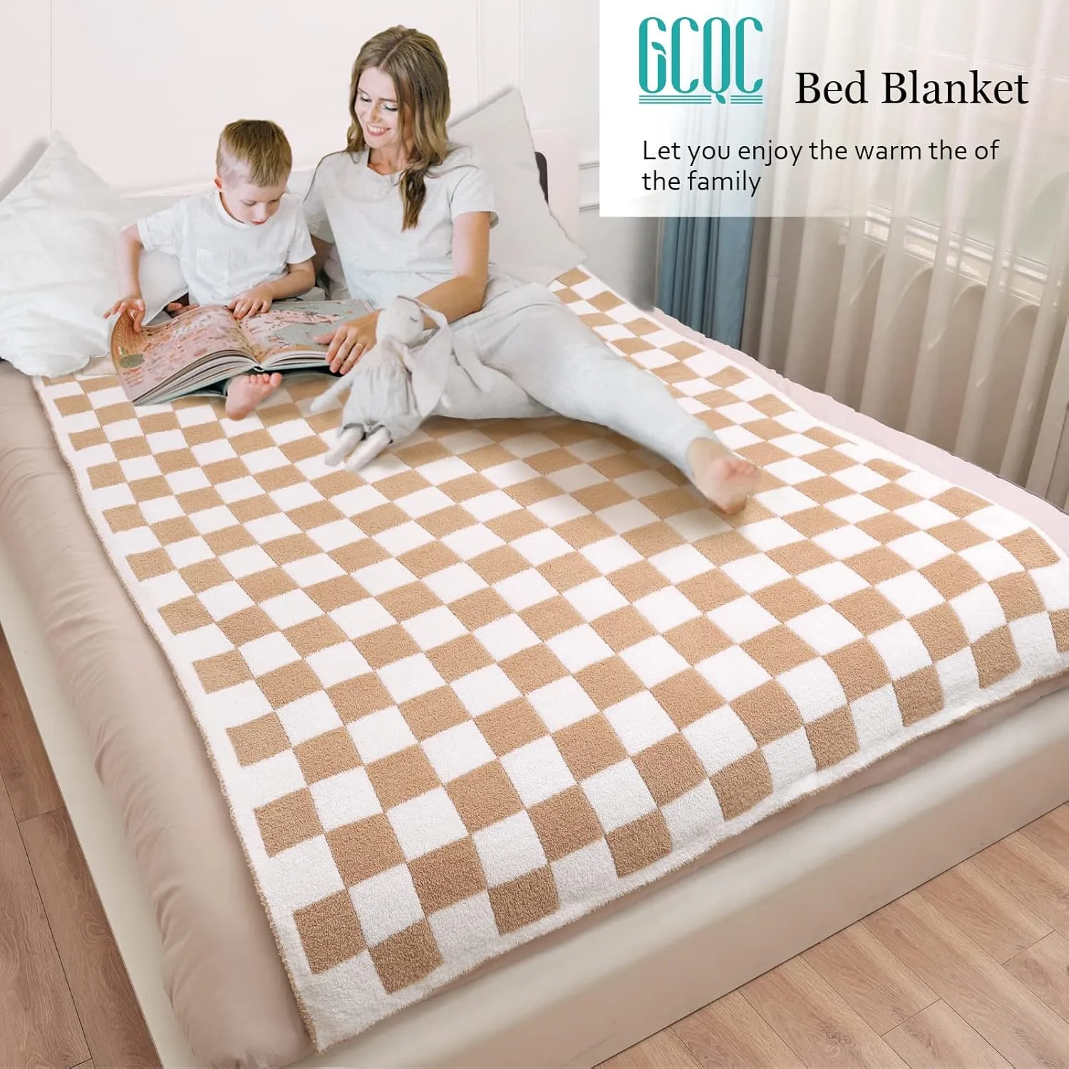 Checkered Throw Blanket, Knitted Checkerboard Grid Warmer Fluffy Shaggy Soft Cozy Fuzzy Bed Best Gifts for Mom Women with Box for Home Chair Sofa Couch