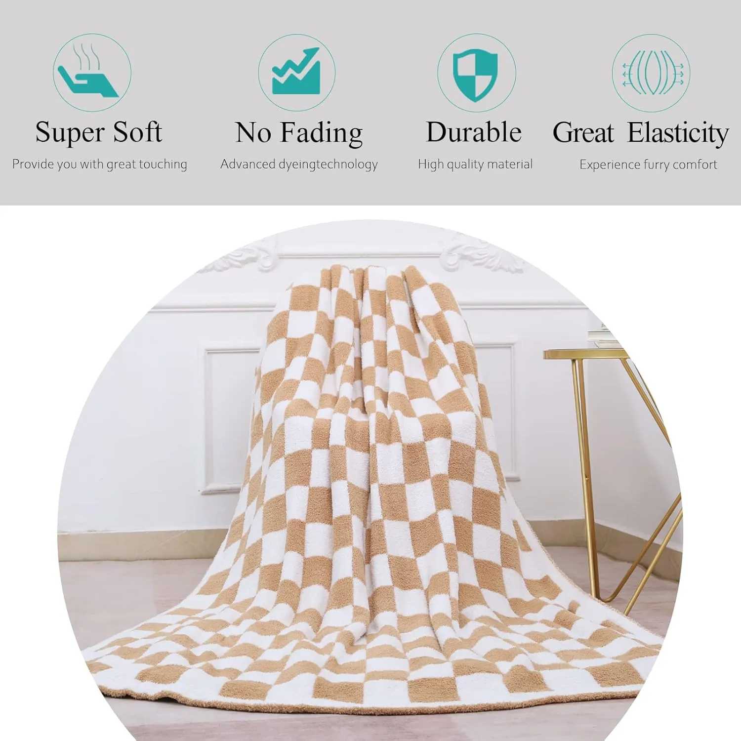 Checkered Throw Blanket, Knitted Checkerboard Grid Warmer Fluffy Shaggy Soft Cozy Fuzzy Bed Best Gifts for Mom Women with Box for Home Chair Sofa Couch