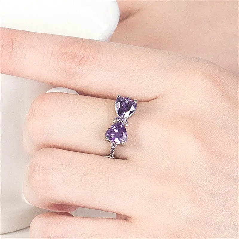 Chic Crystal Heart Bowknot Ring