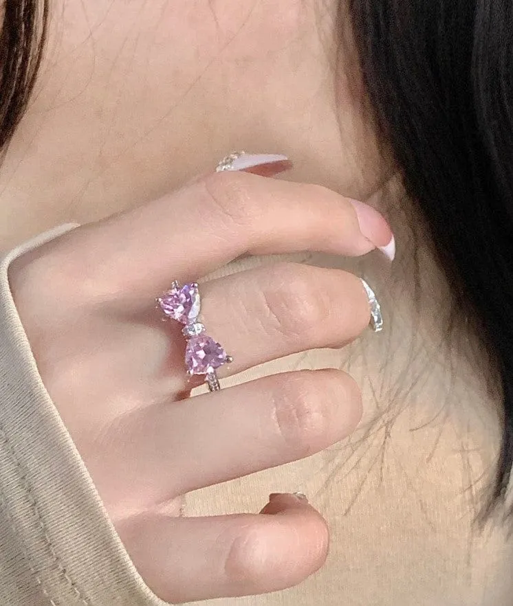 Chic Crystal Heart Bowknot Ring