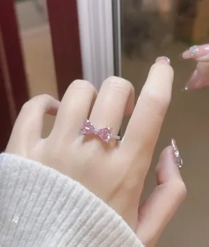 Chic Crystal Heart Bowknot Ring