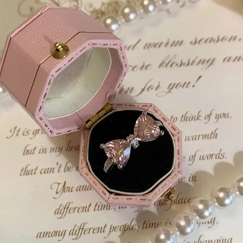 Chic Crystal Heart Bowknot Ring