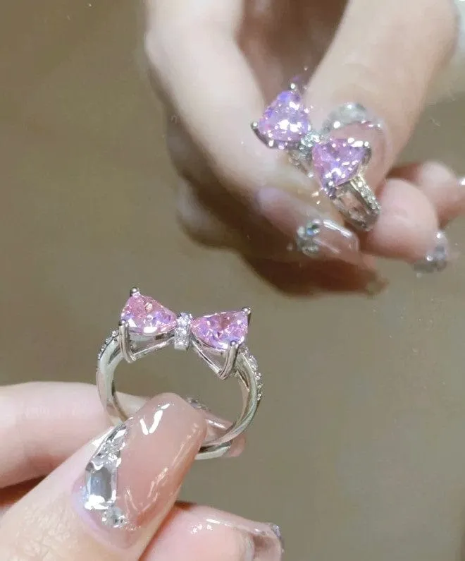Chic Crystal Heart Bowknot Ring