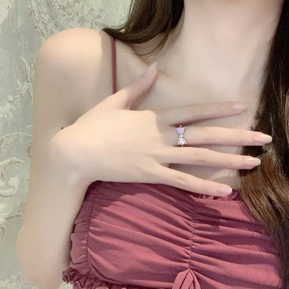Chic Crystal Heart Bowknot Ring