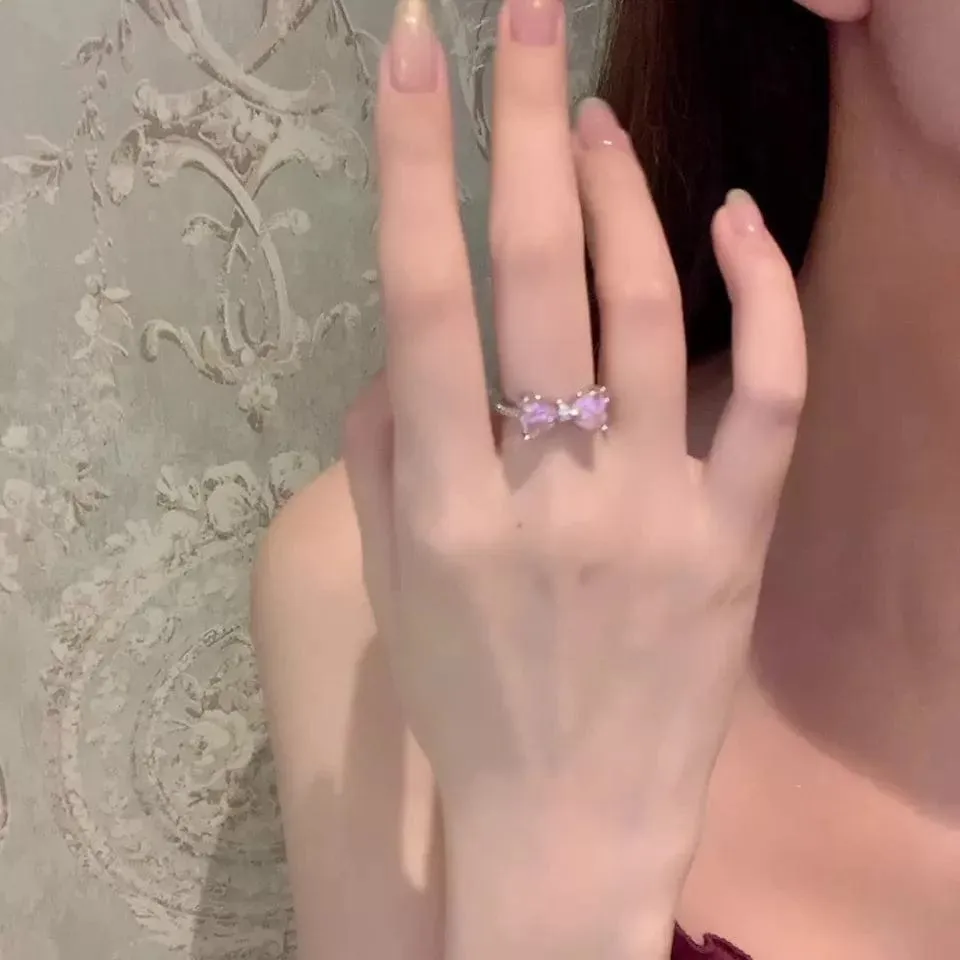 Chic Crystal Heart Bowknot Ring