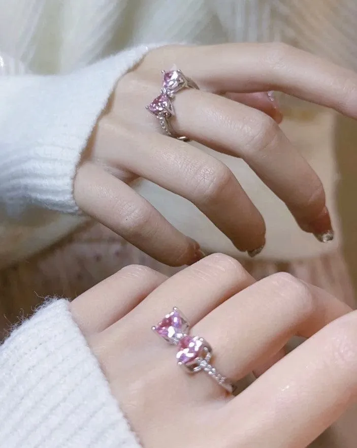 Chic Crystal Heart Bowknot Ring