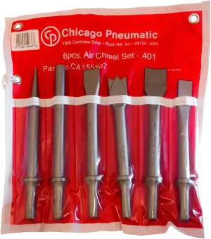 Chicago Pneumatic CA155807 - Chisel Kit - Rivet Cutter, Twin Blade Cutter, Cold Chisel, Straight Punch, Tapered Punch & Spot Weld Splitter - 0.401 Inch (10.2 mm) Round Shank (6 PCS)